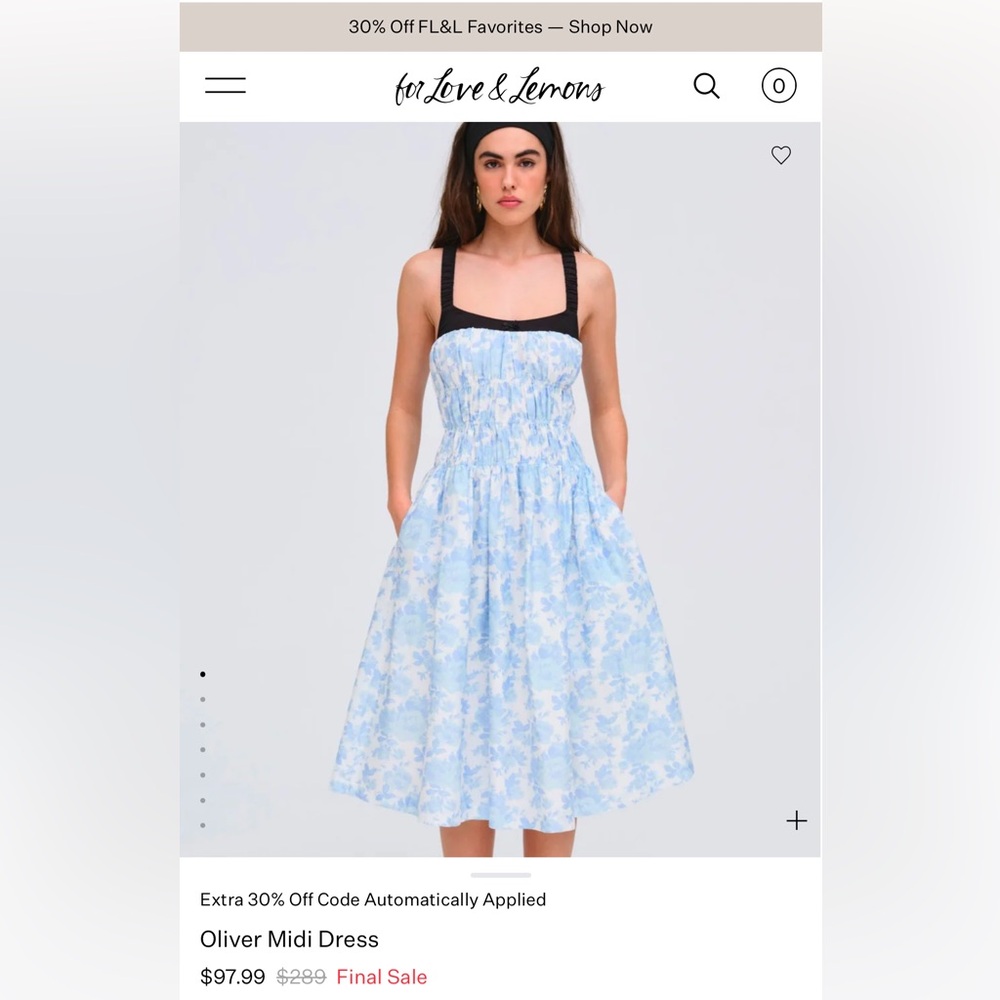 Blue and White For Love & Lemons Oliver Floral Poplin Midi Dress with Pockets